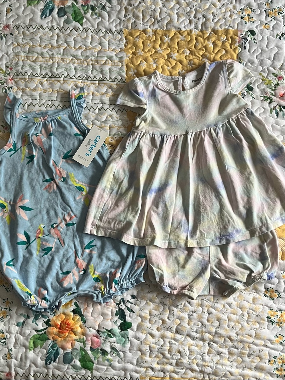 NWT Carter’s Romper & Pastel Tie-Dye Dress with Matching Bloomers 18 months